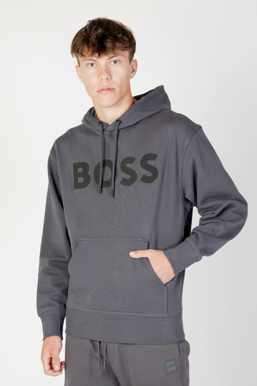 Uomo Boss | Felpa Con Cappuccio Boss Webasichood Grigio Scuro