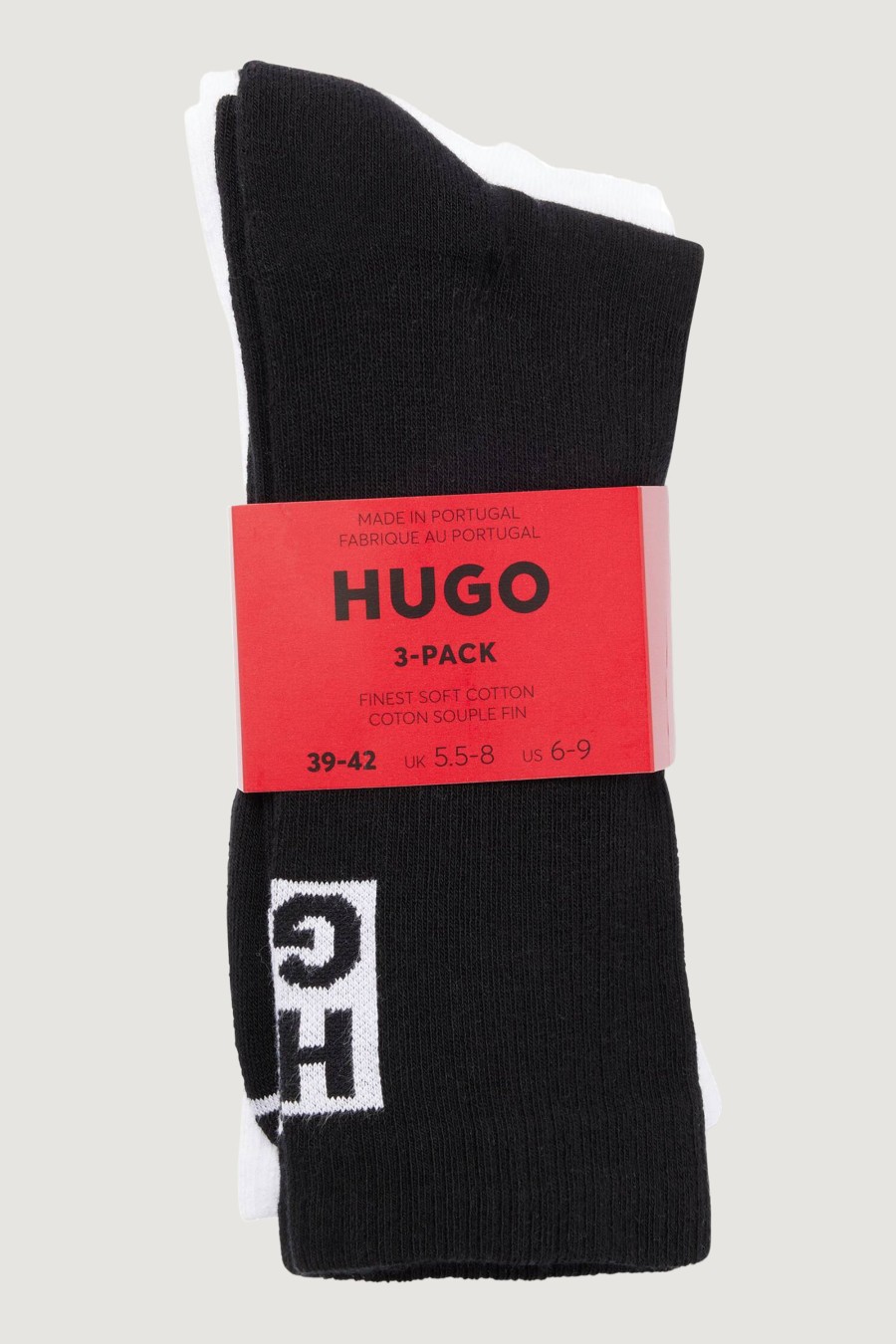 Uomo Hugo | Calzini Lunghi Hugo 3P Rs Rib Logo Cc Nero