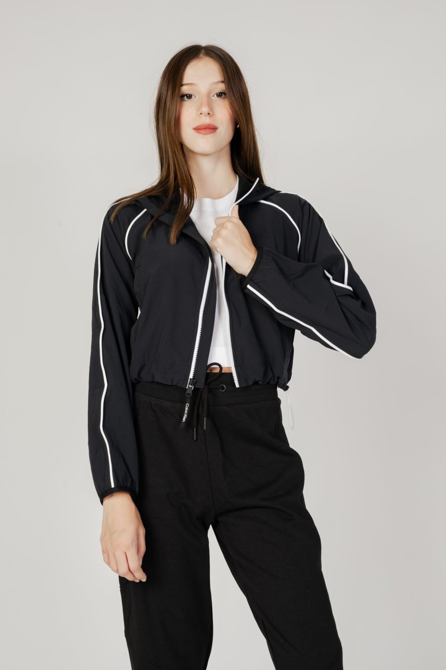 Donna Calvin Klein Sport | Felpa Con Cappuccio Calvin Klein Sport Pw - Windjacket Nero