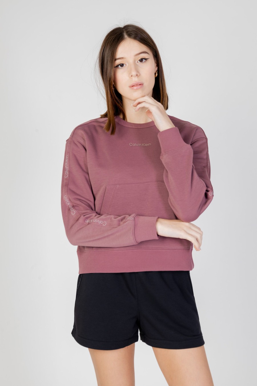 Donna Calvin Klein Sport | Felpa Senza Cappuccio Calvin Klein Sport Pw - Pullover Cropped Rosa Antico