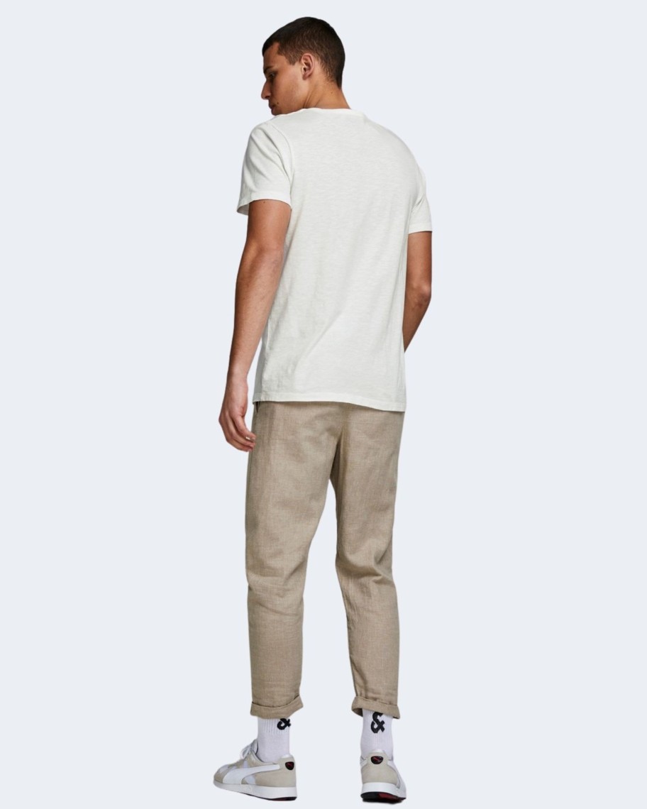 Uomo Jack Jones | T-Shirt Jack Jones Esplit Neck Tee Ss Noos Panna