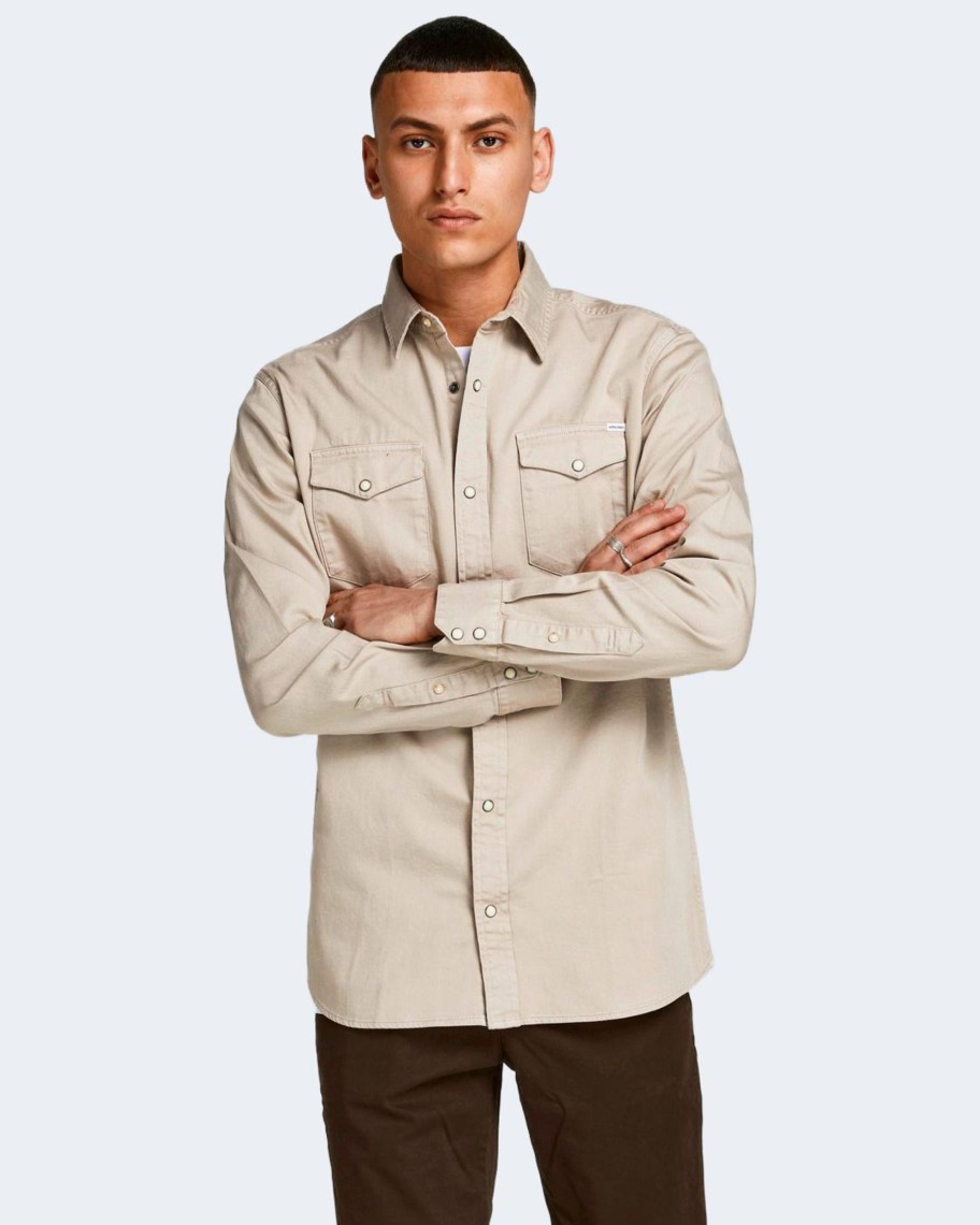 Uomo Jack Jones | Camicia Manica Lunga Jack Jones Jjesheridan L/S Noos Beige