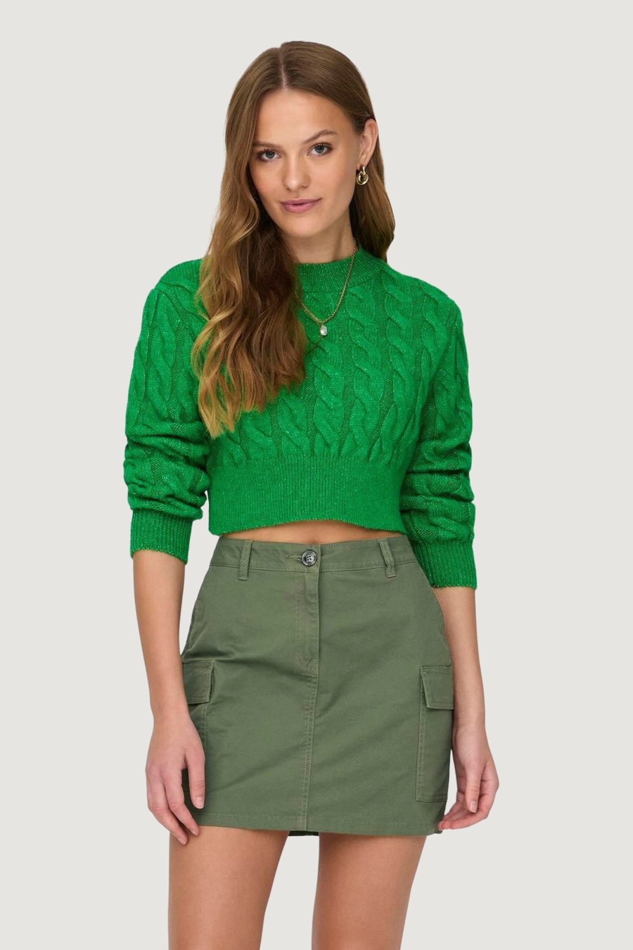 Donna Only | Maglione Only Onlcarla Ls Crop Cable O-Neck Knt Verde