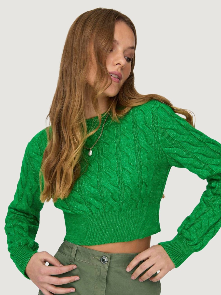 Donna Only | Maglione Only Onlcarla Ls Crop Cable O-Neck Knt Verde