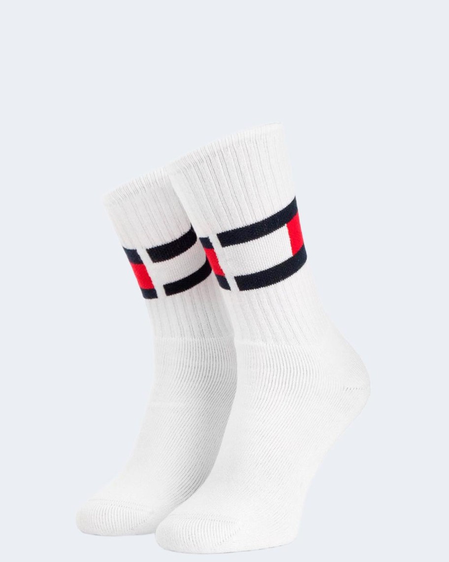 Uomo Tommy Hilfiger | Calzini Lunghi Tommy Hilfiger Flag 1P Bianco