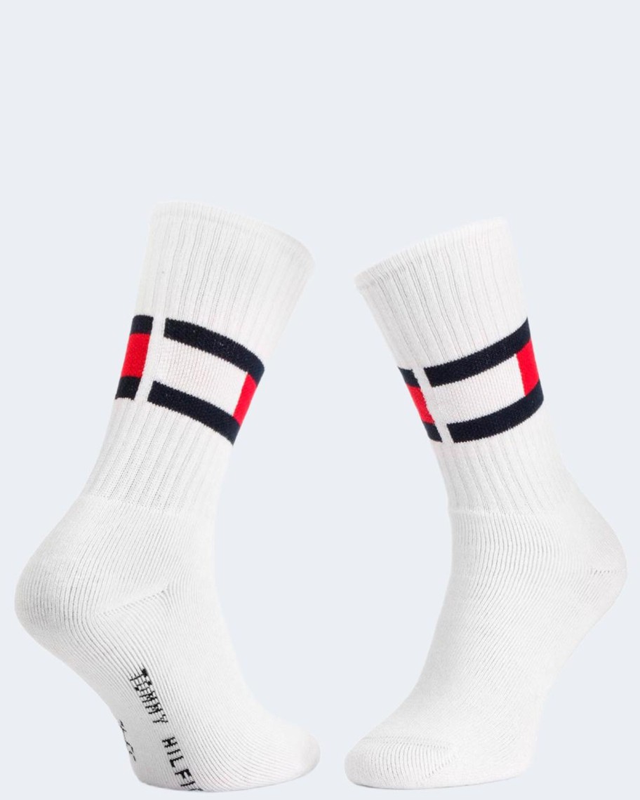 Uomo Tommy Hilfiger | Calzini Lunghi Tommy Hilfiger Flag 1P Bianco