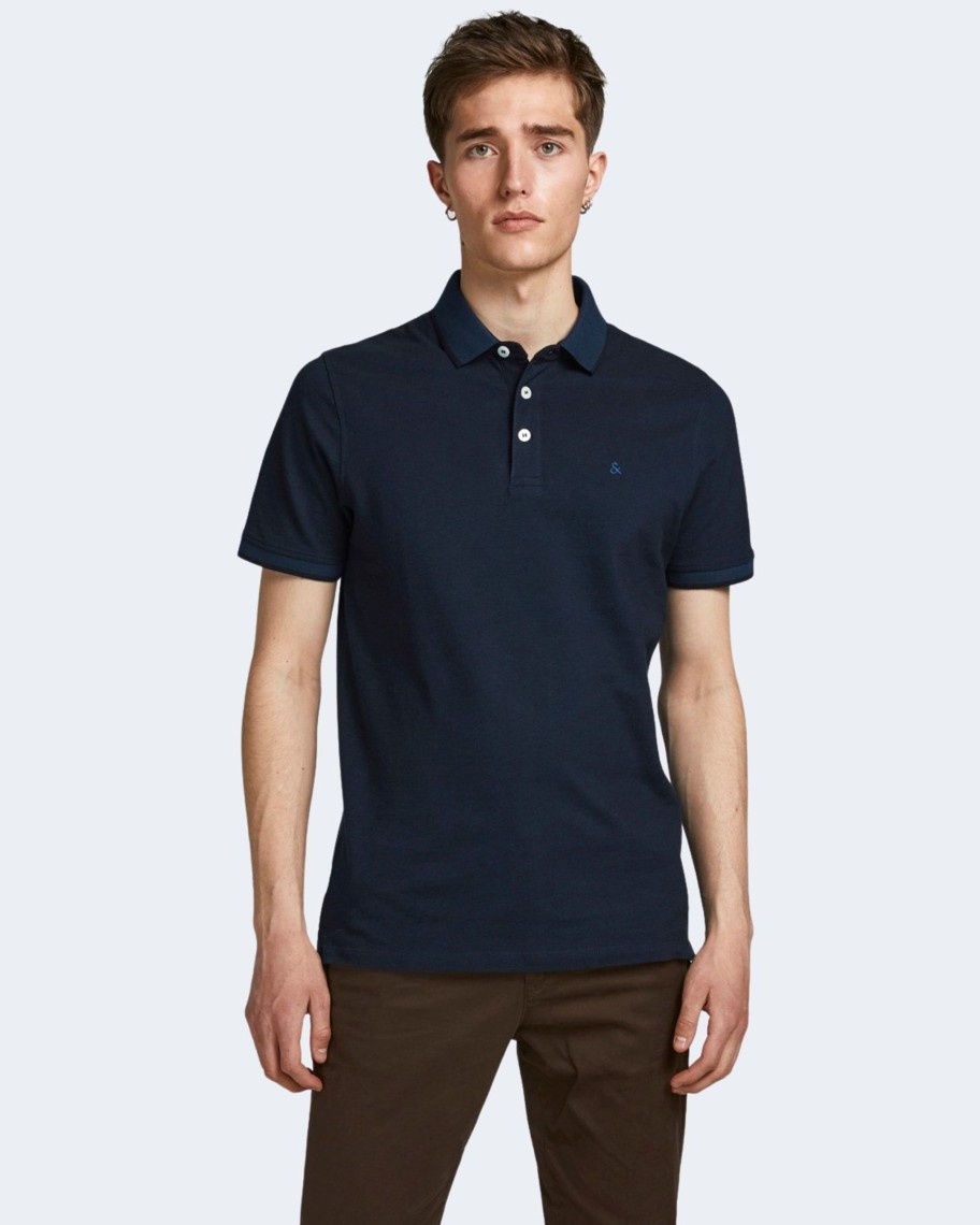 Uomo Jack Jones | Polo Manica Corta Jack Jones Jjepaulos Polo Ss Noos Blue Scuro