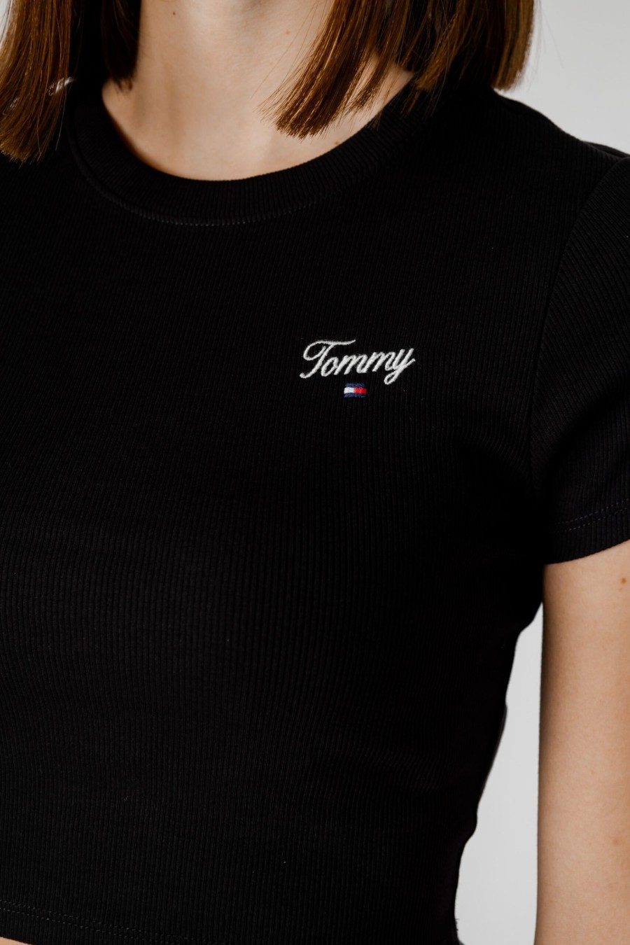 Donna Tommy Hilfiger | T-Shirt Tommy Hilfiger Slim Crp Script Nero