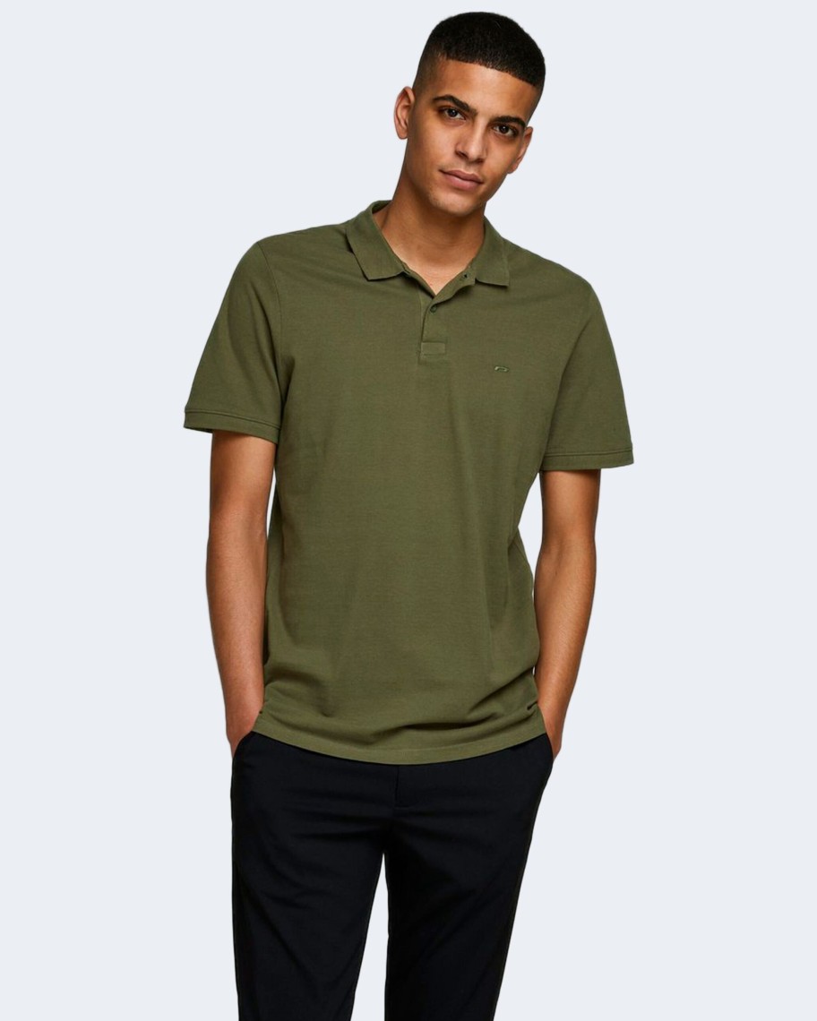 Uomo Jack Jones | Polo Manica Corta Jack Jones Jjebasic Ss Noos Verde Oliva