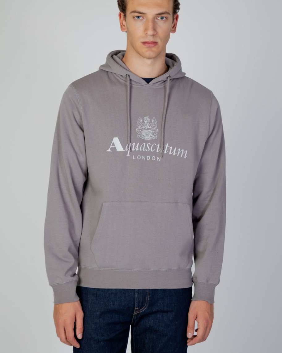 Uomo Aquascutum | Felpa Con Cappuccio Aquascutum Active Big Logo Hoodie Fleece Grigio