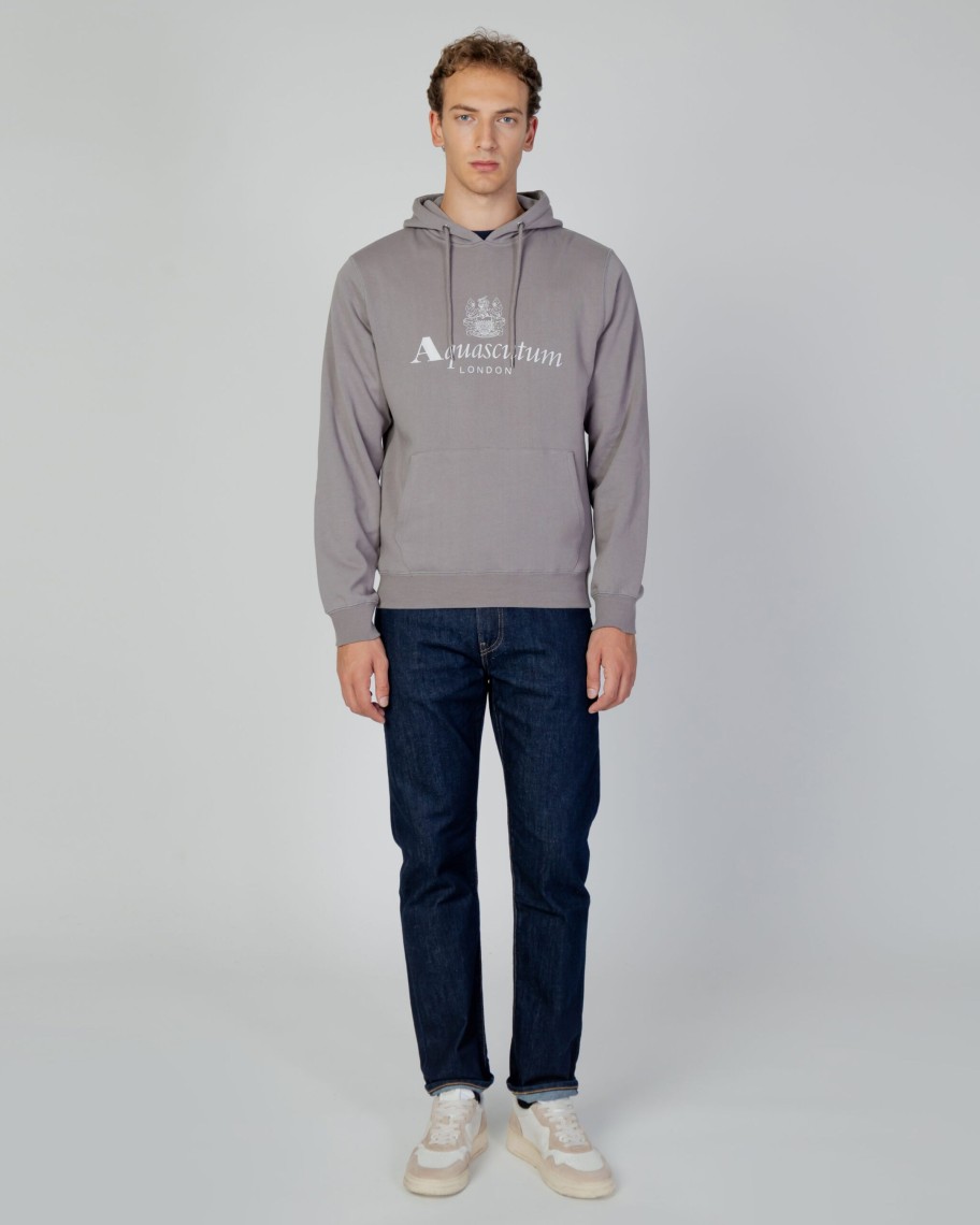 Uomo Aquascutum | Felpa Con Cappuccio Aquascutum Active Big Logo Hoodie Fleece Grigio