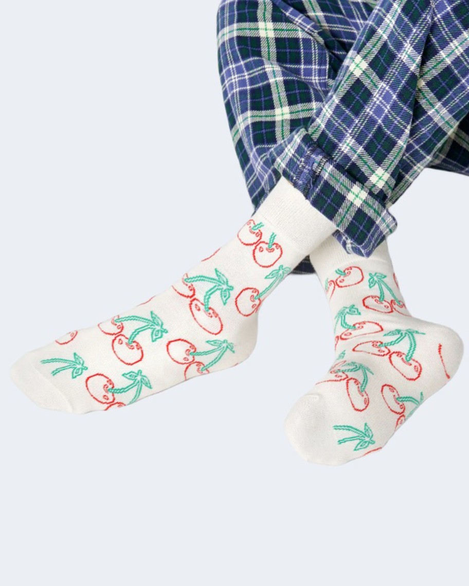 Donna Happy Socks | Calzini Happy Socks Cherry 1/2 Crew Sock Bianco