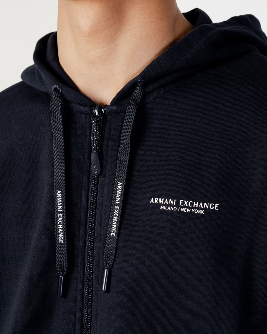 Uomo Armani Exchange | Felpa Con Cappuccio Armani Exchange Blue Scuro