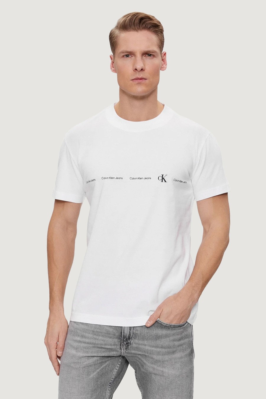 Uomo Calvin Klein | T-Shirt Calvin Klein Logo Repeat Bianco