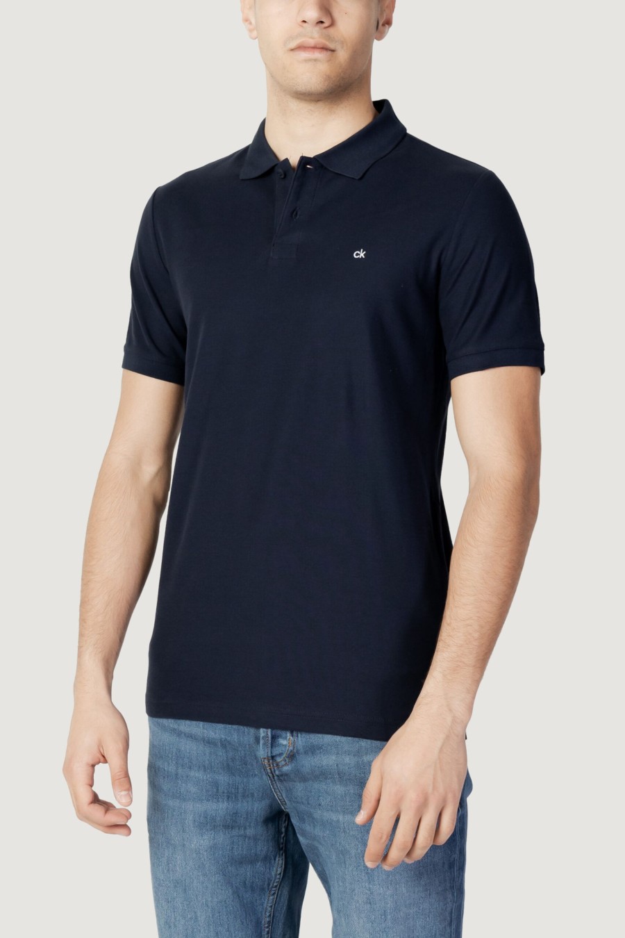 Uomo Calvin Klein | Polo Manica Corta Calvin Klein Logo Refined Pique Slim Blue Scuro