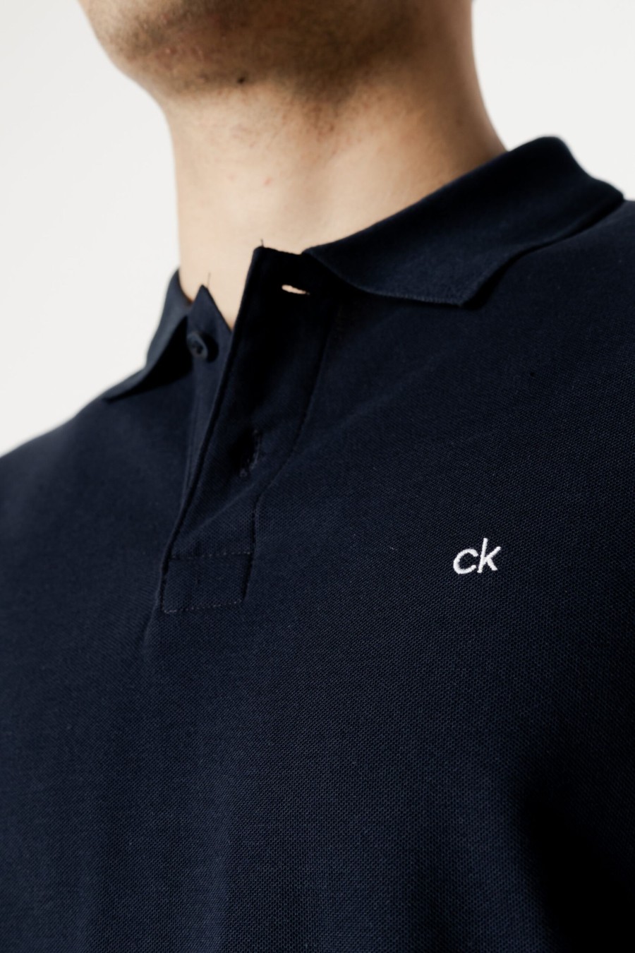 Uomo Calvin Klein | Polo Manica Corta Calvin Klein Logo Refined Pique Slim Blue Scuro