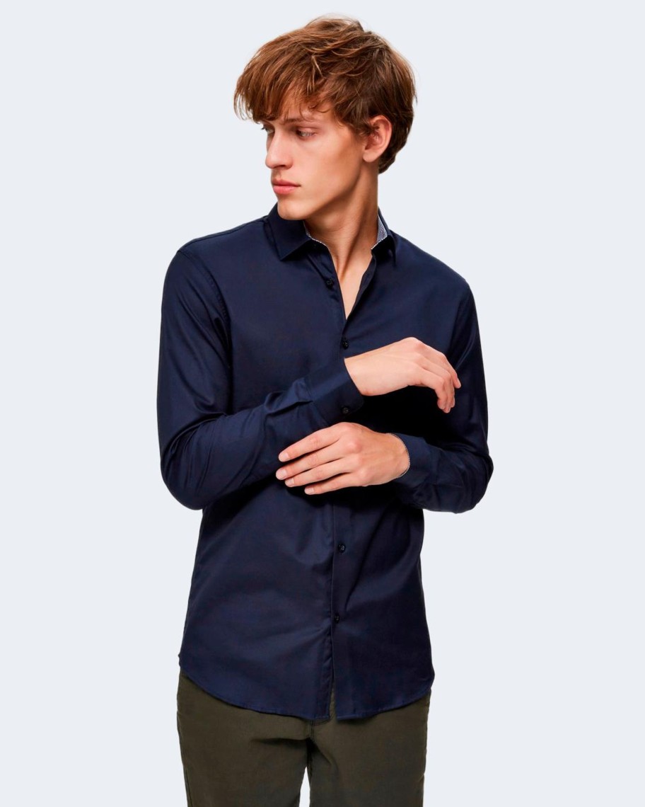 Uomo Selected | Camicia Manica Lunga Selected Slhslimnew-Mark Shirt Ls B Noos Blu