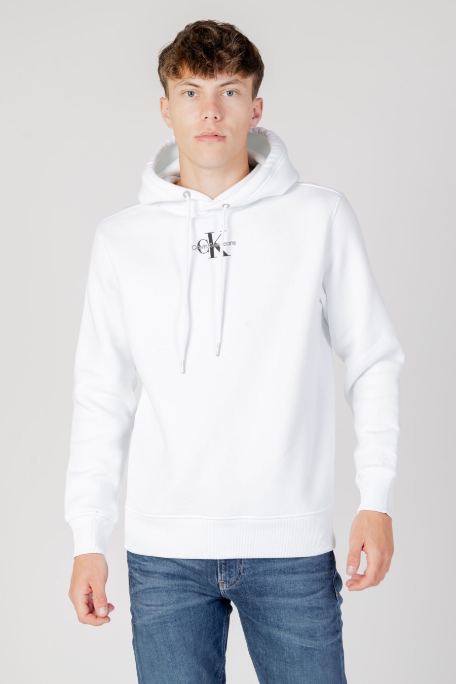 Uomo Calvin Klein | Felpa Con Cappuccio Calvin Klein Monologo Hoodie Bianco