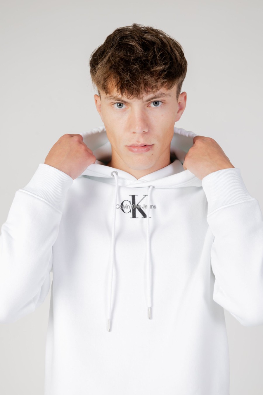 Uomo Calvin Klein | Felpa Con Cappuccio Calvin Klein Monologo Hoodie Bianco