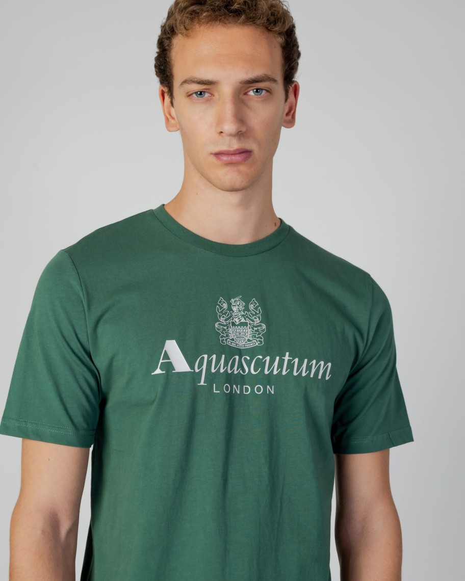 Uomo Aquascutum | T-Shirt Aquascutum Active Big Logo Verde