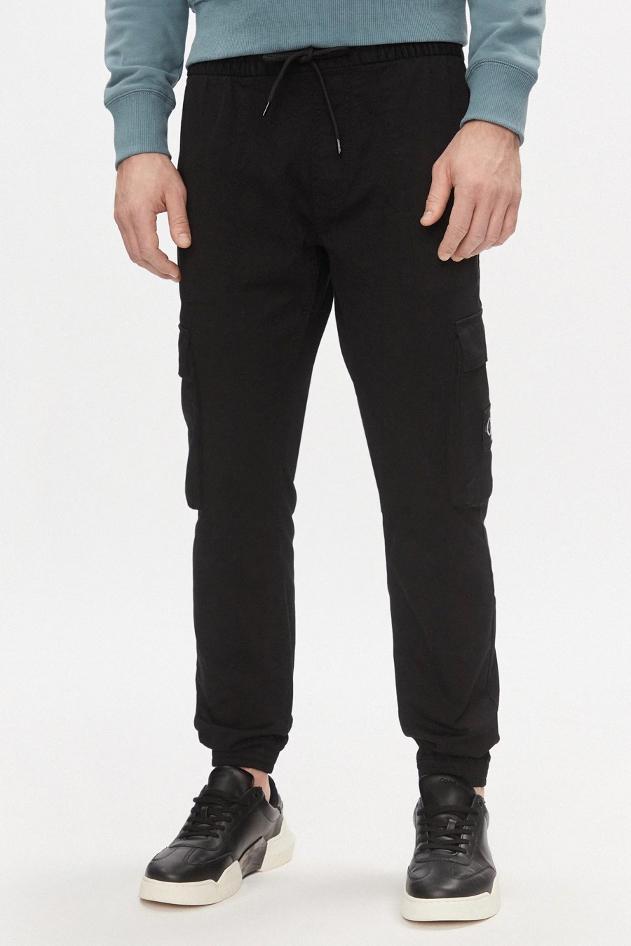 Uomo Calvin Klein | Pantaloni Con Cavallo Basso Calvin Klein Washed Cargo Nero