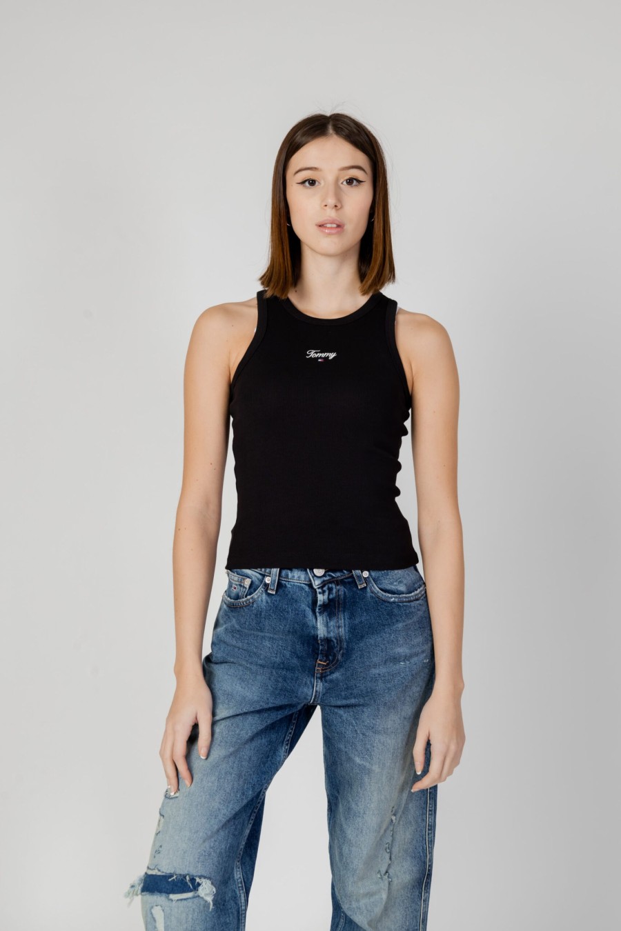 Donna Tommy Hilfiger | Canotta Tommy Hilfiger Slim Script Tank Nero