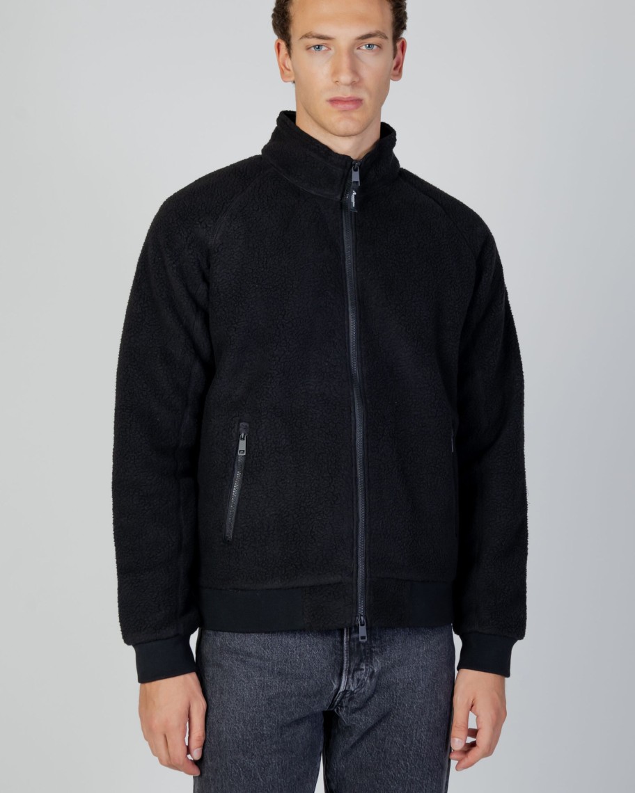 Uomo Aquascutum | Felpa Senza Cappuccio Aquascutum Active One Color Sherpa Nero