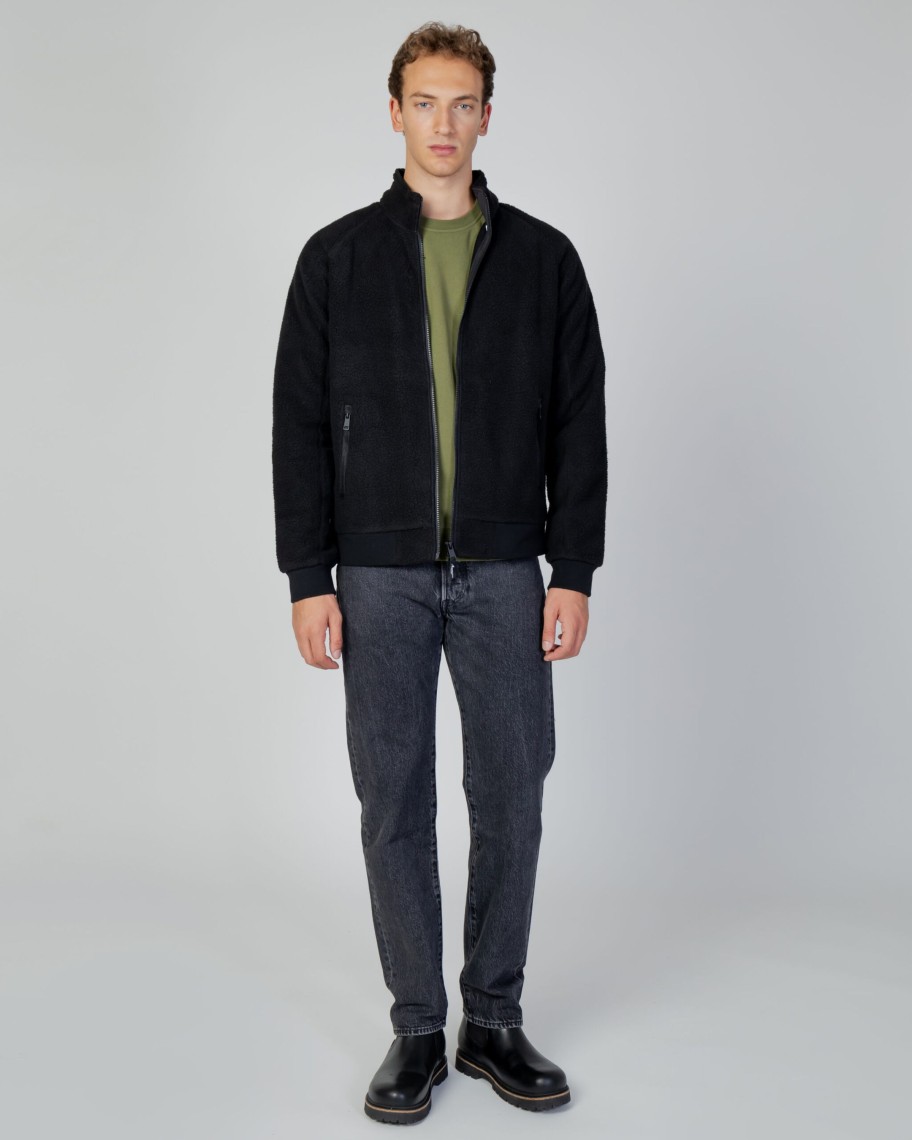 Uomo Aquascutum | Felpa Senza Cappuccio Aquascutum Active One Color Sherpa Nero