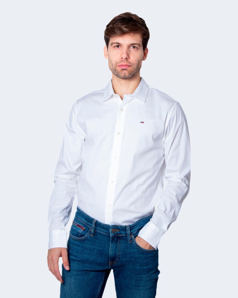 Uomo Tommy Hilfiger | Camicia Manica Lunga Tommy Hilfiger Original Stretch Bianco