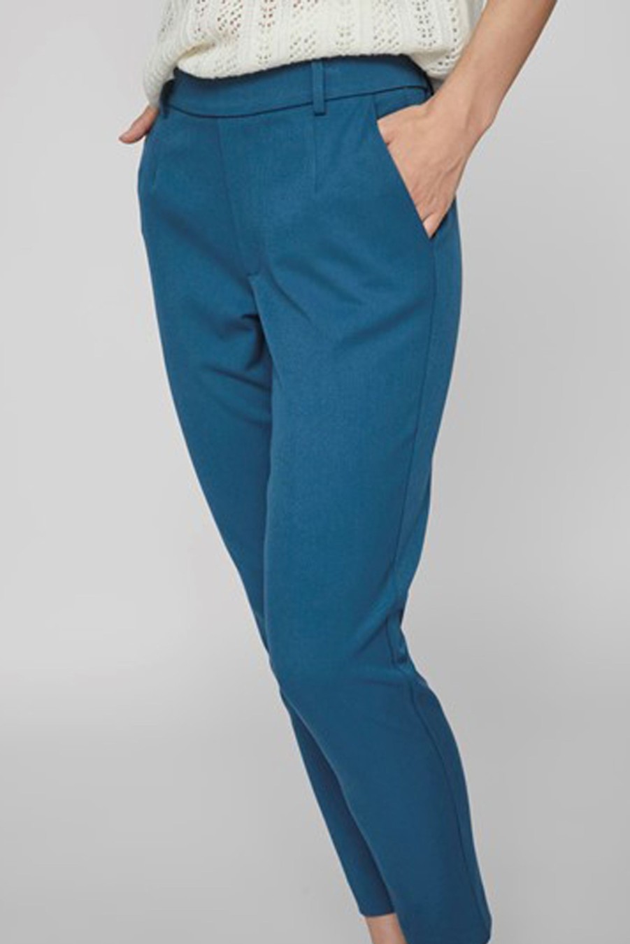 Donna Vila Clothes | Pantaloni A Sigaretta Vila Clothes Vivarone Hw Slim Pant - Noos Blu Marine