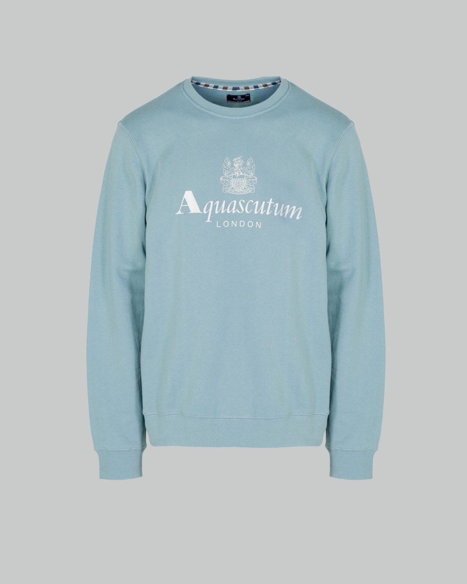 Uomo Aquascutum | Felpa Senza Cappuccio Aquascutum Active Big Logo Crew Neck Fleece Indigo