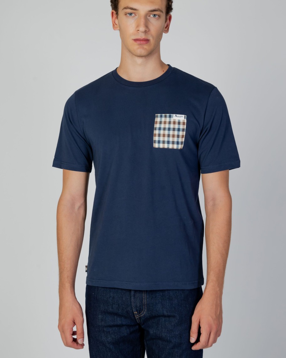 Uomo Aquascutum | T-Shirt Aquascutum Active Check Pocket Blu