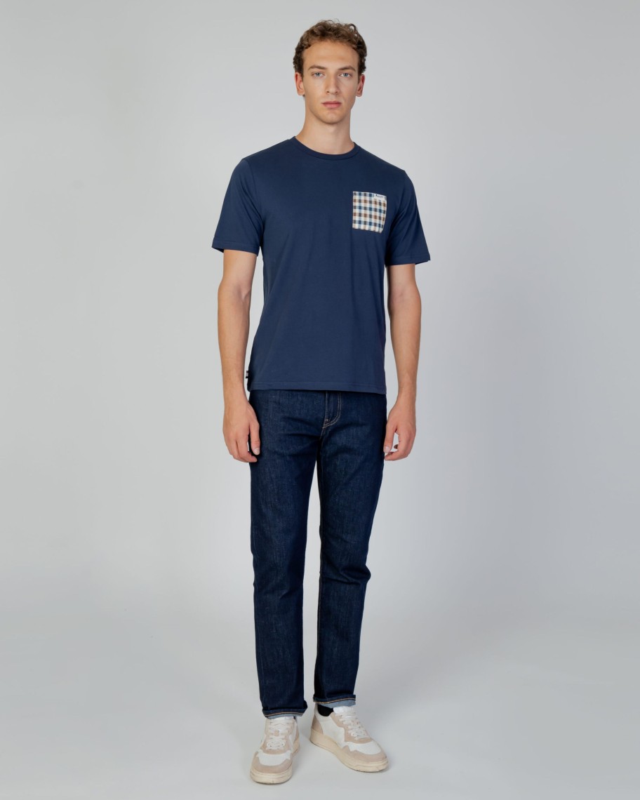 Uomo Aquascutum | T-Shirt Aquascutum Active Check Pocket Blu