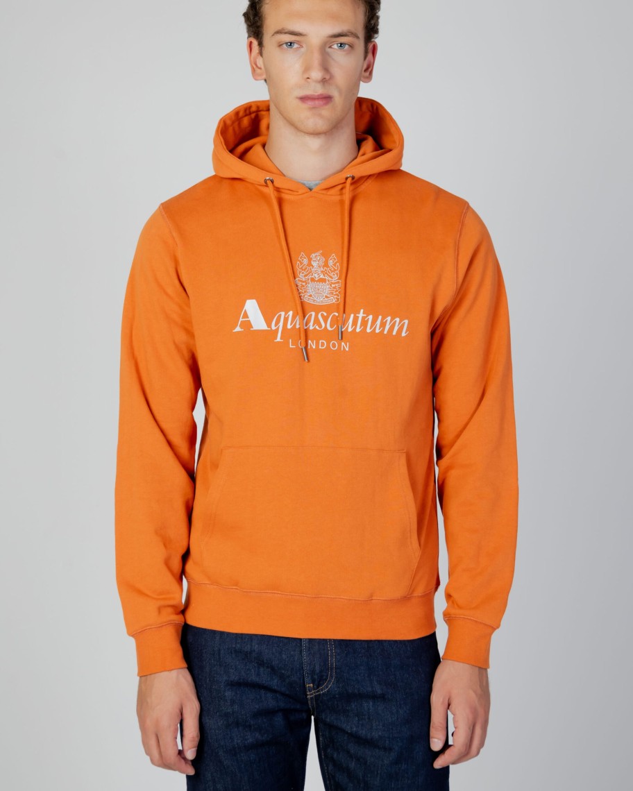 Uomo Aquascutum | Felpa Con Cappuccio Aquascutum Active Big Logo Hoodie Fleece Arancione