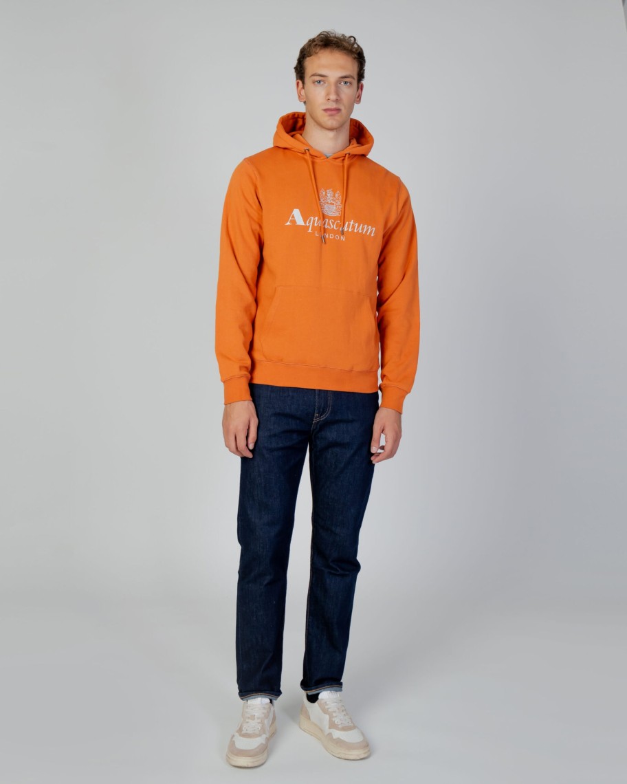 Uomo Aquascutum | Felpa Con Cappuccio Aquascutum Active Big Logo Hoodie Fleece Arancione