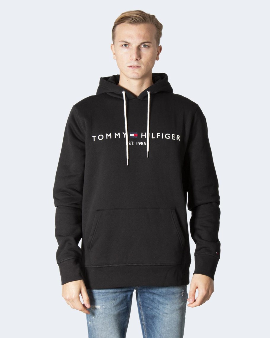 Uomo Tommy Hilfiger | Felpa Con Cappuccio Tommy Hilfiger Core Tommy Logo Hoody Nero