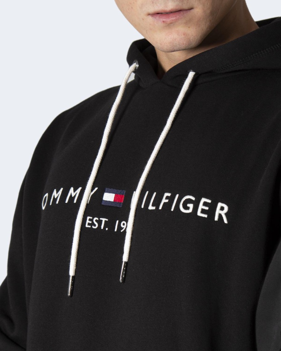 Uomo Tommy Hilfiger | Felpa Con Cappuccio Tommy Hilfiger Core Tommy Logo Hoody Nero