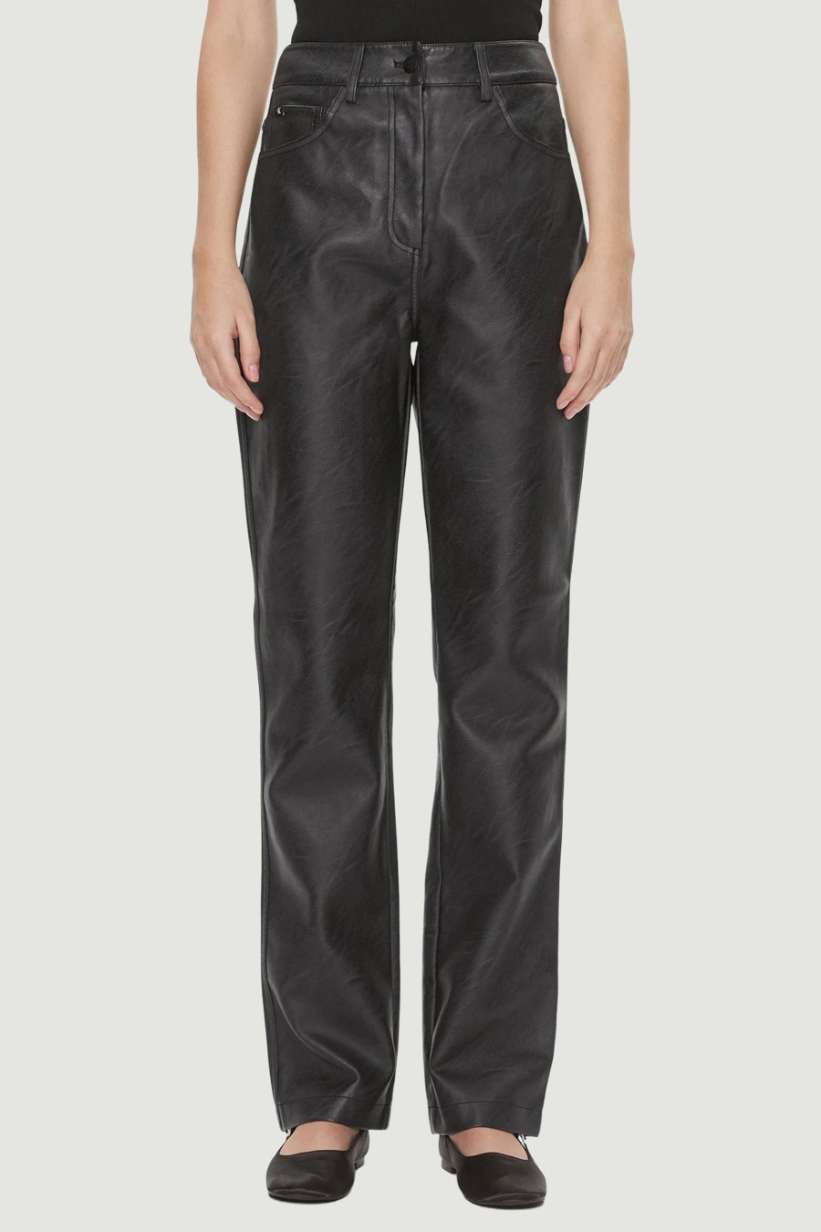 Donna Calvin Klein | Pantaloni A Palazzo Calvin Klein Faux Leather High Nero