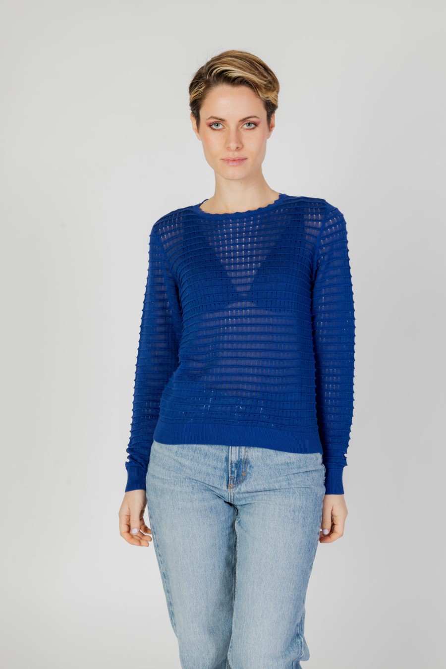 Donna Vero Moda | Maglia Vero Moda Vmerica Ls O-Neck Pullover Ga Boo Blu