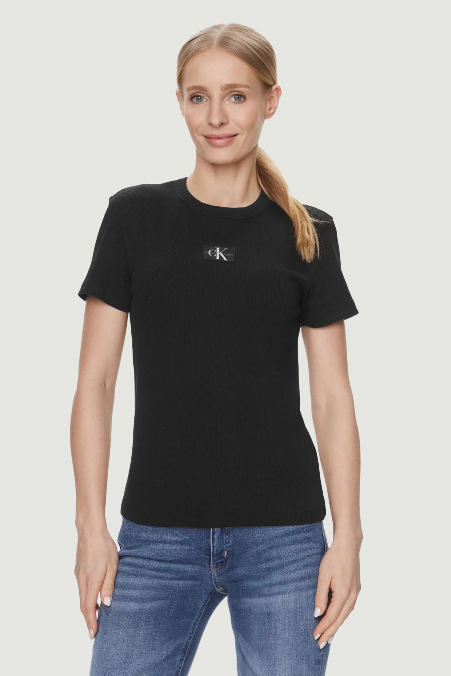 Donna Calvin Klein | T-Shirt Calvin Klein Woven Label Rib Nero