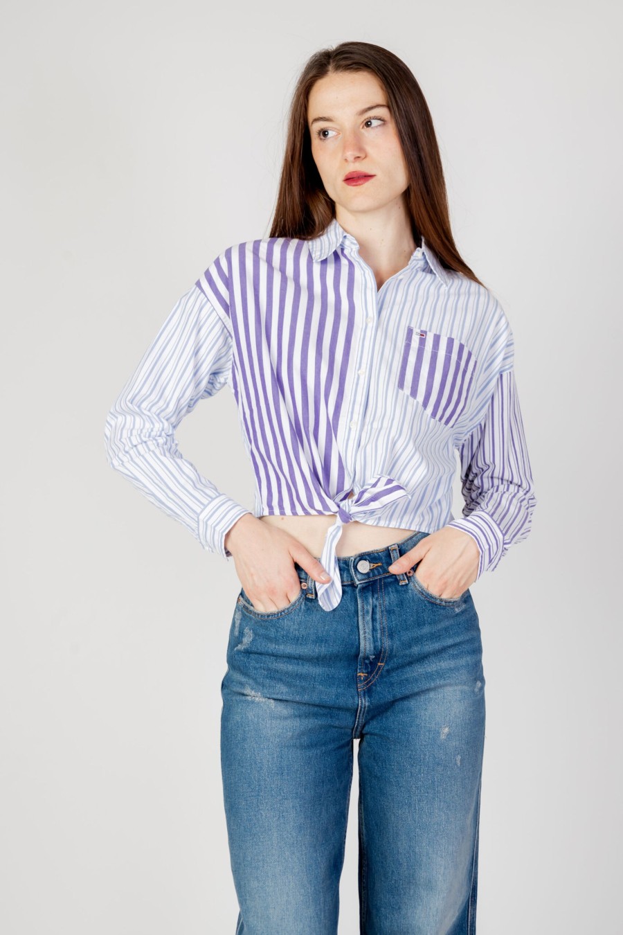 Donna Tommy Hilfiger | Camicia Manica Lunga Tommy Hilfiger Tjw Cblk Stripe Tie Viola