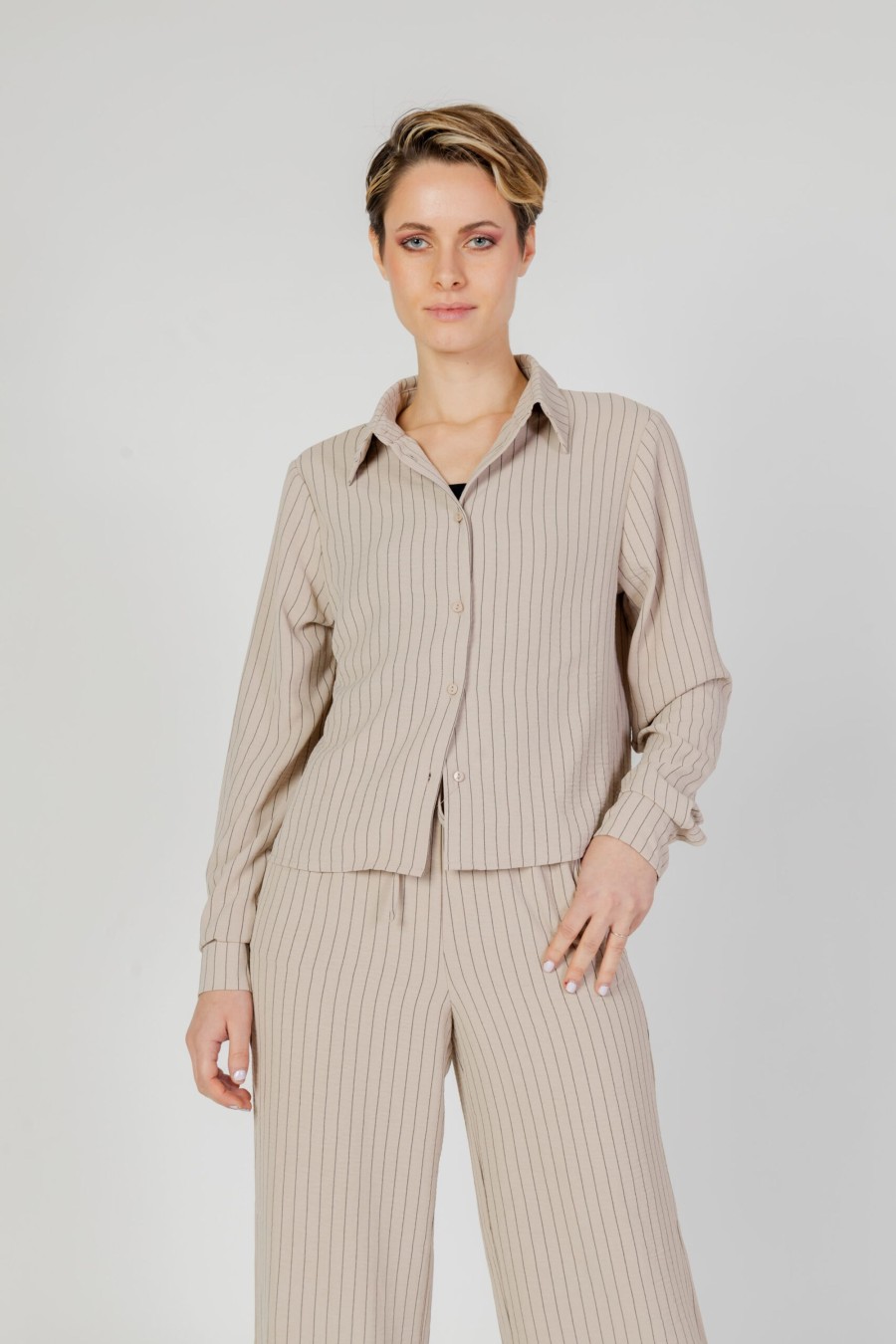 Donna Only | Camicia Manica Lunga Only Onlmette Ls Striped Wvn Beige Scuro