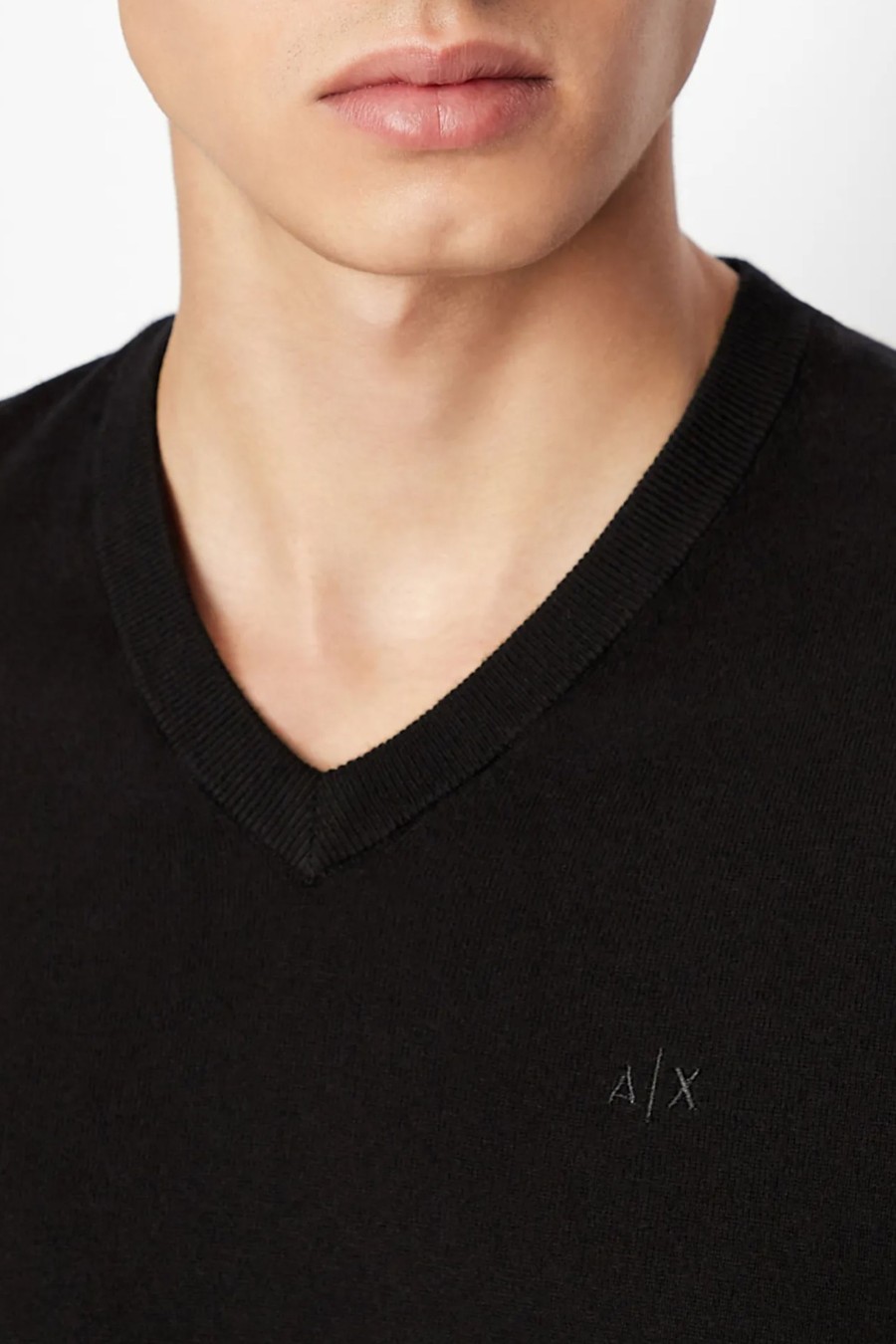 Uomo Armani Exchange | Maglia Armani Exchange Tinta Unita Scollo V Nero