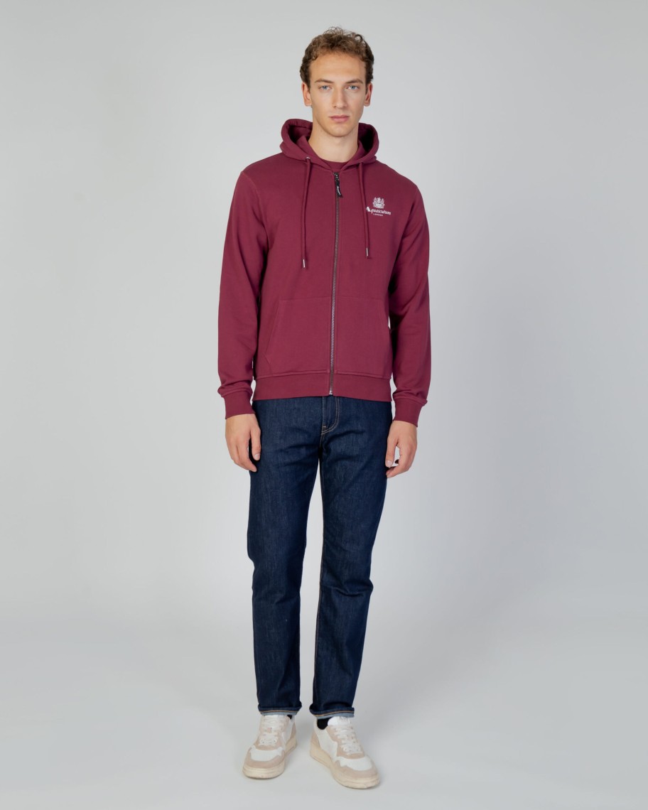 Uomo Aquascutum | Felpa Con Cappuccio Aquascutum Active Small Logo Full Zip Hoodie Fleece Bordeaux