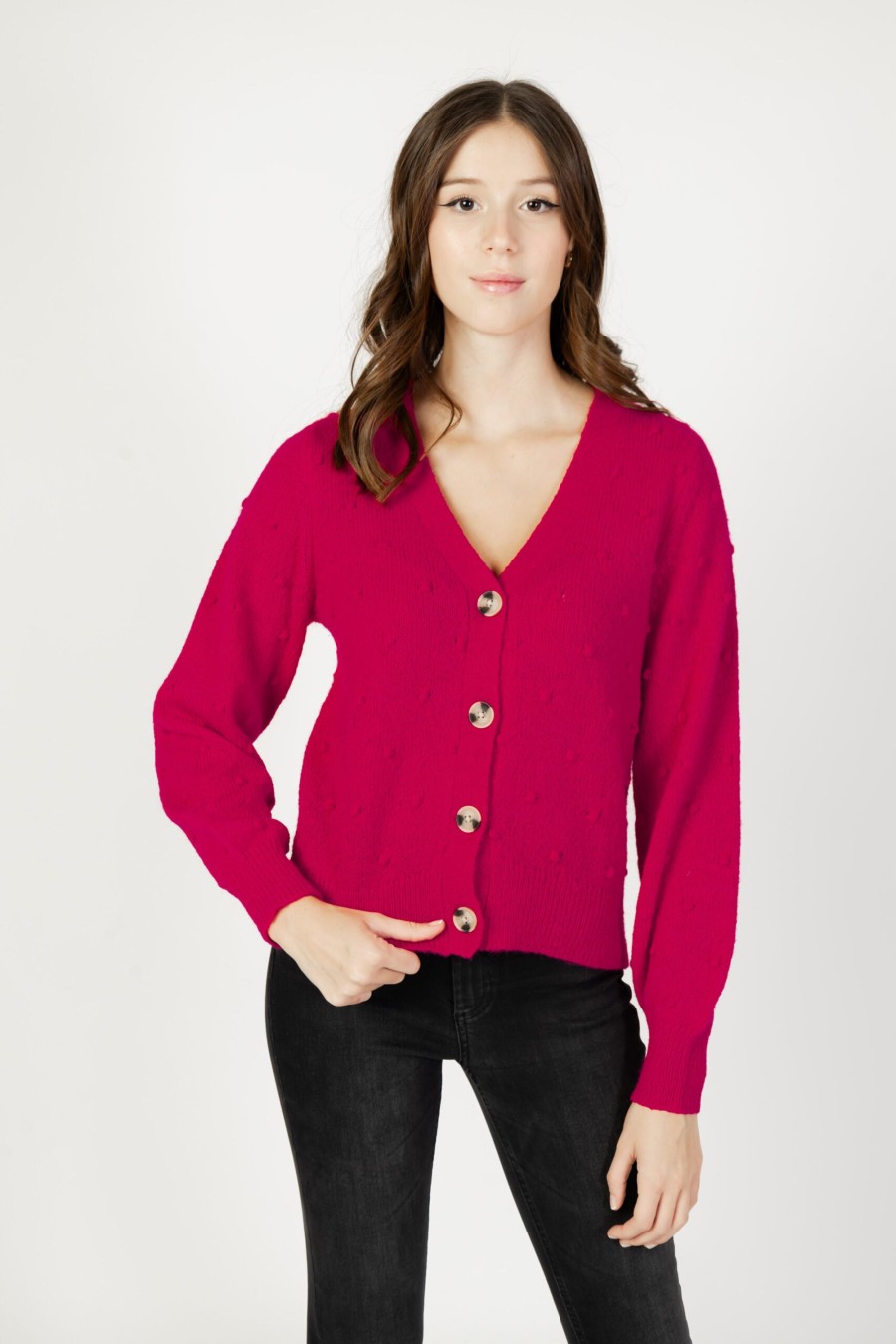 Donna Vila Clothes | Cardigan Vila Clothes Vituli L/S Rev Knit Su/Pb Magenta