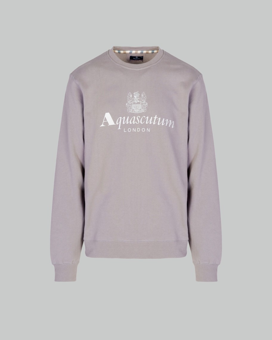 Uomo Aquascutum | Felpa Senza Cappuccio Aquascutum Active Big Logo Crew Neck Fleece Grigio