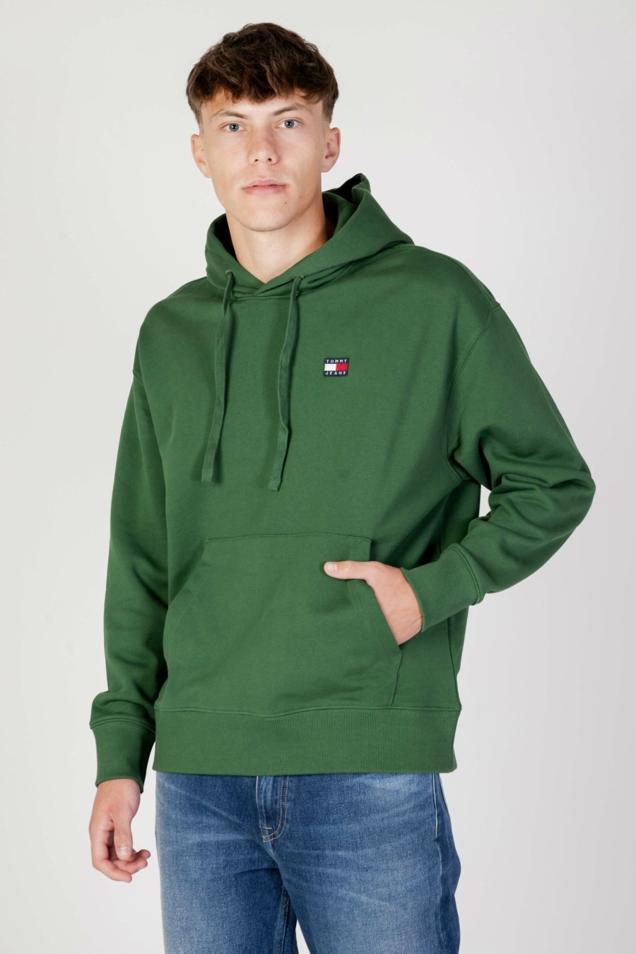 Uomo Tommy Hilfiger | Felpa Con Cappuccio Tommy Hilfiger Tjm Rlx Xs Badge Hoo Verde Scuro