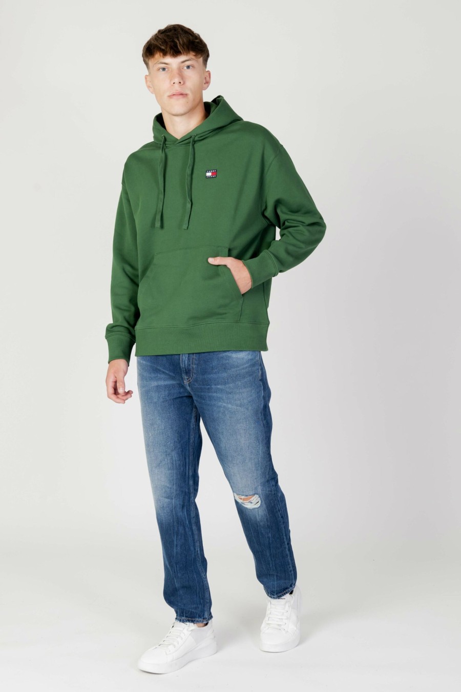 Uomo Tommy Hilfiger | Felpa Con Cappuccio Tommy Hilfiger Tjm Rlx Xs Badge Hoo Verde Scuro