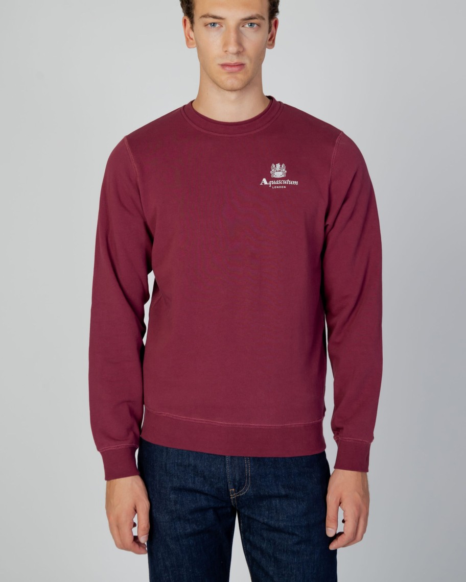 Uomo Aquascutum | Felpa Senza Cappuccio Aquascutum Active Small Logo Crew Neck Fleece Bordeaux