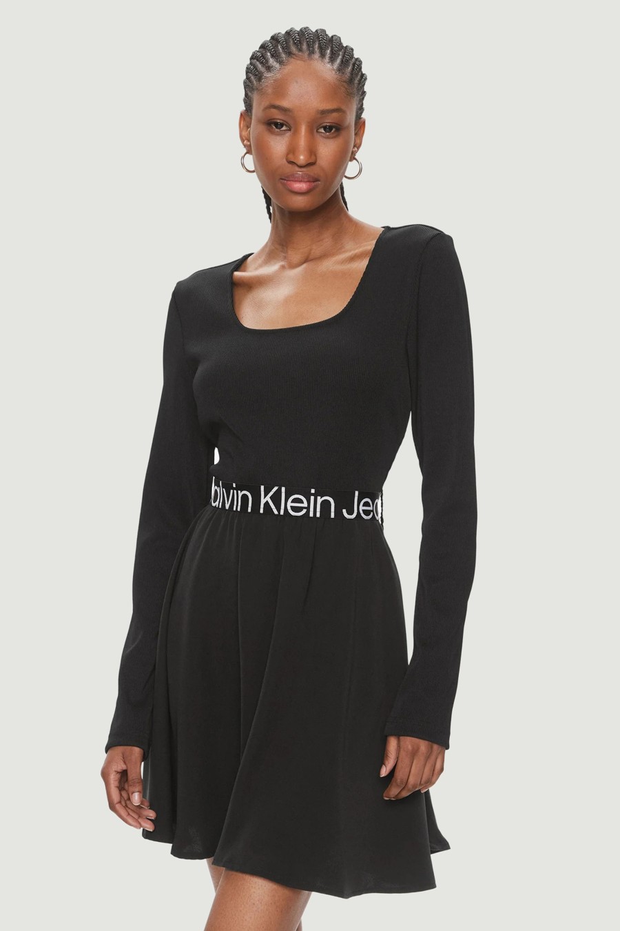 Donna Calvin Klein | Vestito Midi Calvin Klein Logo Elastic Long Nero